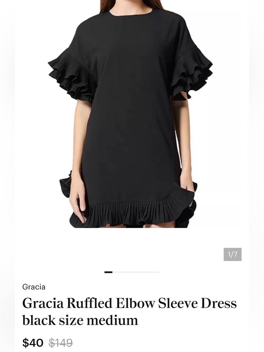 Gracia Black Pleated Ruffle Sleeve Cocktail knee length dress